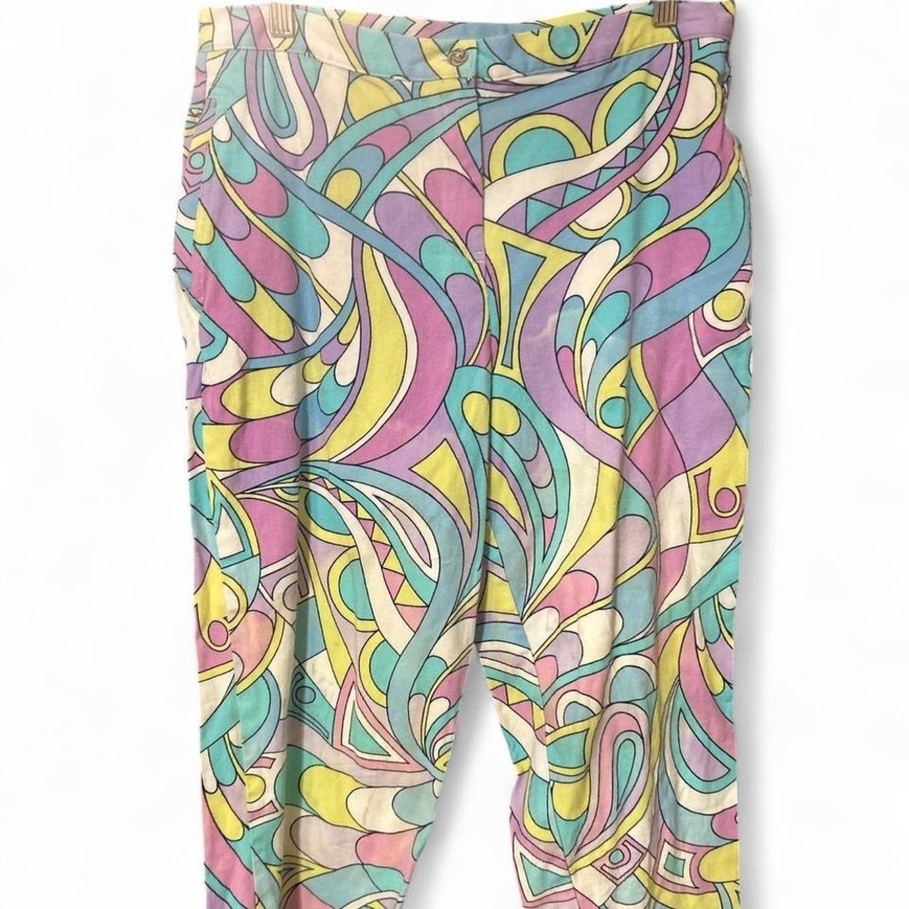 WOMENS 70s hippie style psychedelic print multi-coloured cotton‎ pants SIZE 12